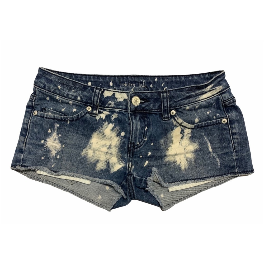 LONDONJEAN Dark Blue Denim Bleach-Splatter Jean Shorts